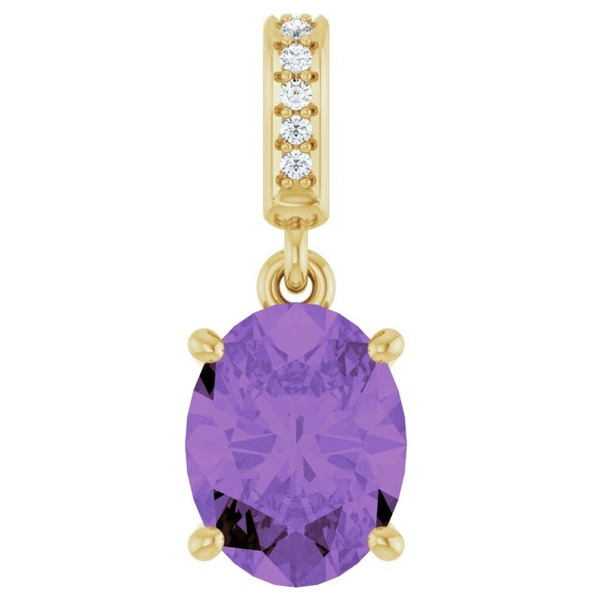 14K Yellow Gold Oval 9 X 7Mm I1, G-H Polished Natural Amethyst And .03 Ctw Natural Diamond Charm/Pendant