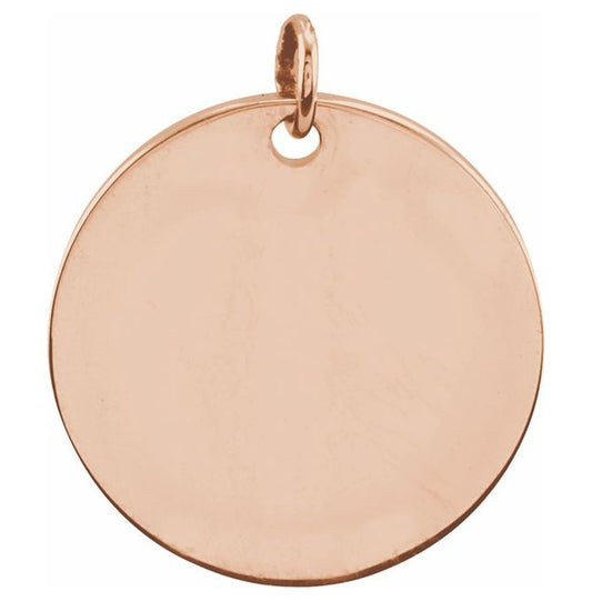 14K Rose Gold 19 Mm Polished Be Posh Engravable Round Disc Pendant