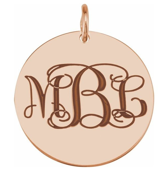 14K Rose Gold 19 Mm Polished Be Posh Engravable Round Disc Pendant