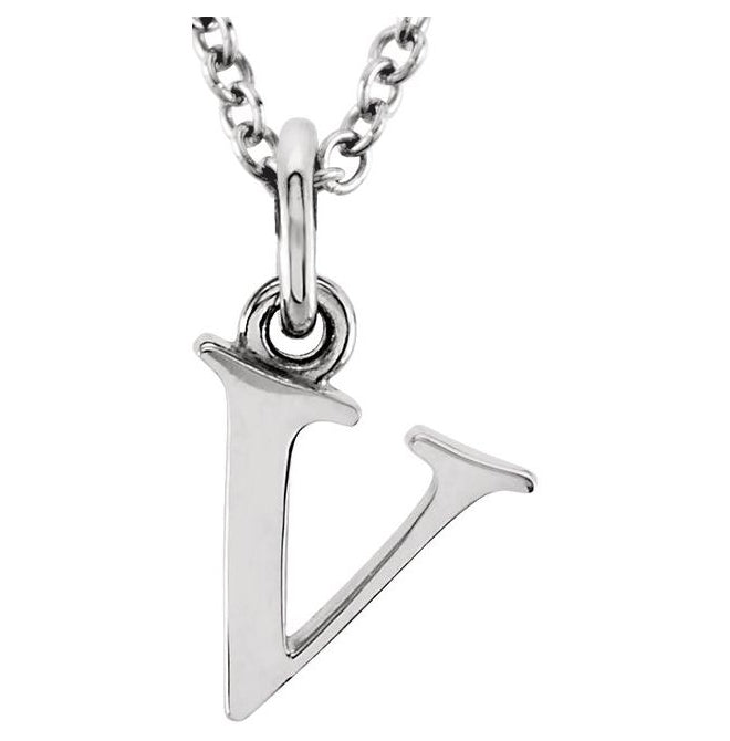 14K White Gold Or Sterling Silver 8.58 X 5.3 Mm 16 In Polished Lowercase Initial Necklace