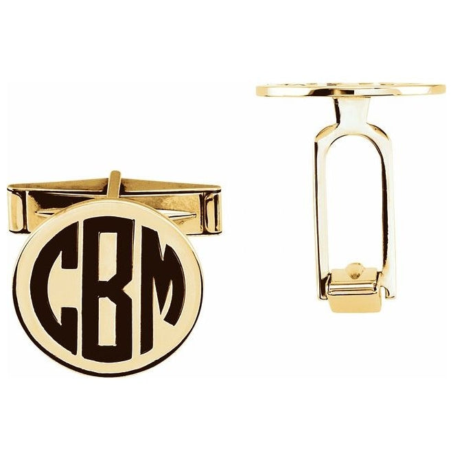 14K Yellow Gold  Polished Pair Engravable Monogram  Cuff Links