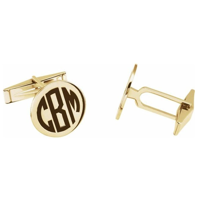 14K Yellow Gold  Polished Pair Engravable Monogram  Cuff Links