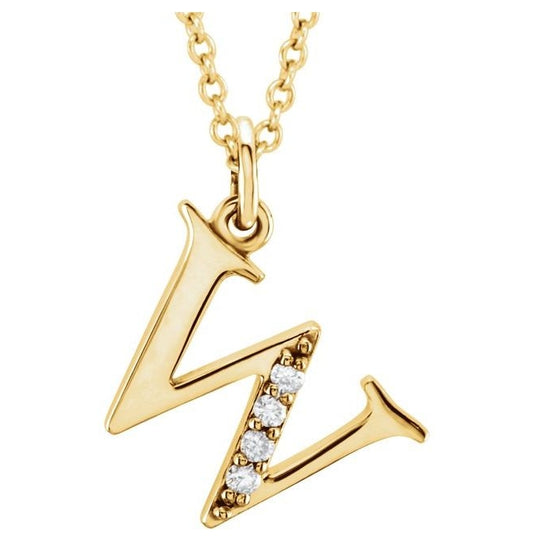 14K Yellow Gold Round 1 Mm I1, G-H 16 In Polished .02 Ctw Natural Diamond Initial W Necklace