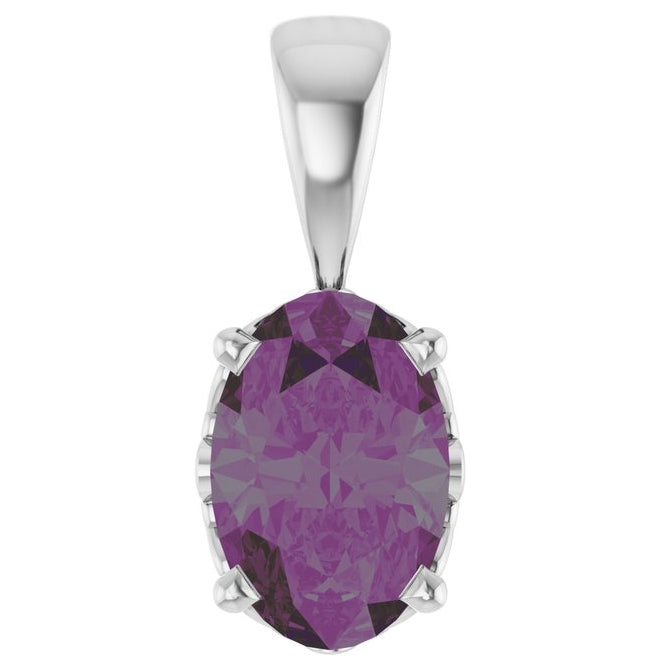 14K White Gold Oval 6 X 4 Mm Polished Lab-Grown Alexandrite Scroll Pendant
