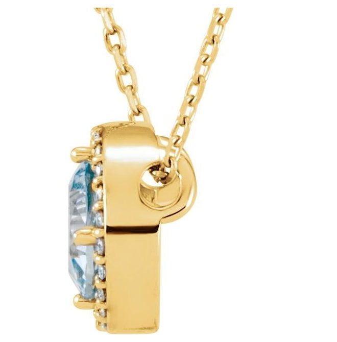 14K Yellow Gold Round 6Mm I1, G-H 16 In Polished Natural Aquamarine And .06 Ctw Natural Diamond Necklace