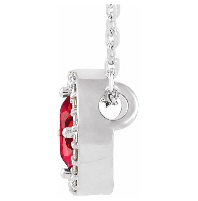 14K White Gold Round 5Mm I1, G-H 16 In Polished Lab-Grown Ruby And .05 Ctw Natural Diamond Necklace