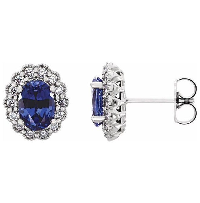 14K White Gold Lab-Grown Blue Sapphire & 1/3 CTW Natural Diamond Earrings