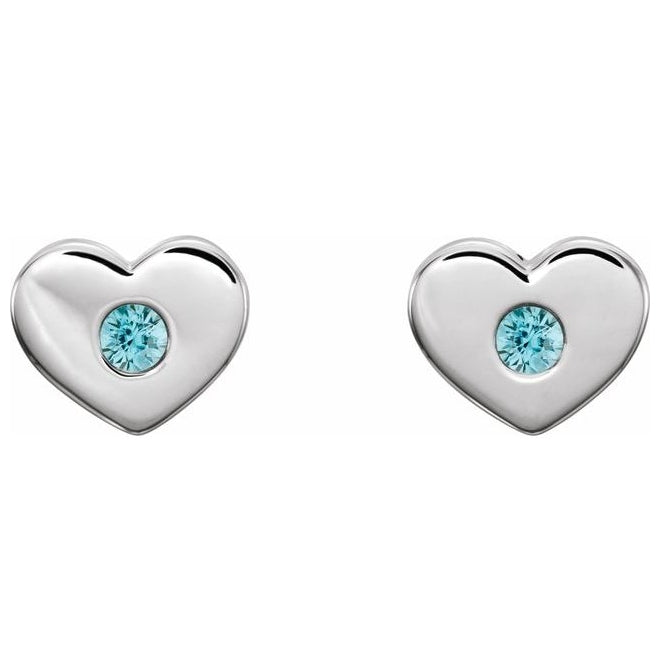 14K White Gold Natural Blue Zircon Heart Earrings