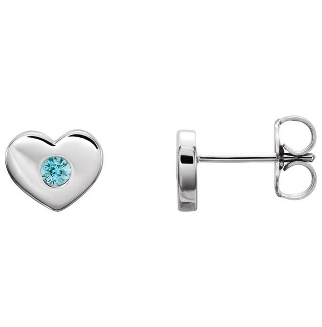 14K White Gold Natural Blue Zircon Heart Earrings