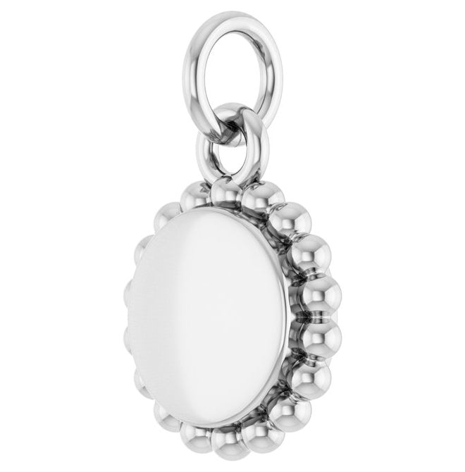 14K Yellow Or White Gold Or Sterling Silver 10 X 8 Mm Polished Engravable Round Beaded Charm/Pendant