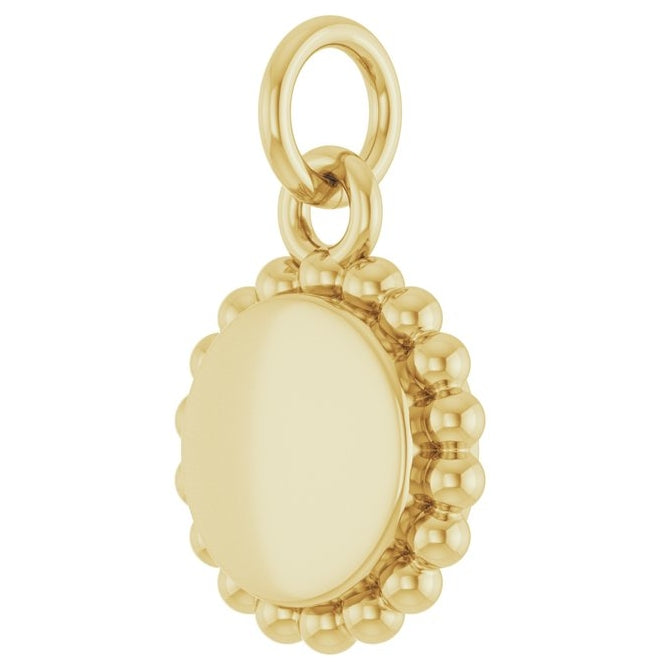 14K Yellow Or White Gold Or Sterling Silver 10 X 8 Mm Polished Engravable Round Beaded Charm/Pendant