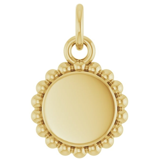 14K Yellow Or White Gold Or Sterling Silver 10 X 8 Mm Polished Engravable Round Beaded Charm/Pendant