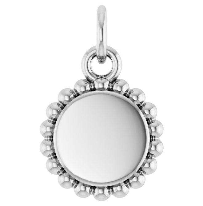 14K Yellow Or White Gold Or Sterling Silver 10 X 8 Mm Polished Engravable Round Beaded Charm/Pendant