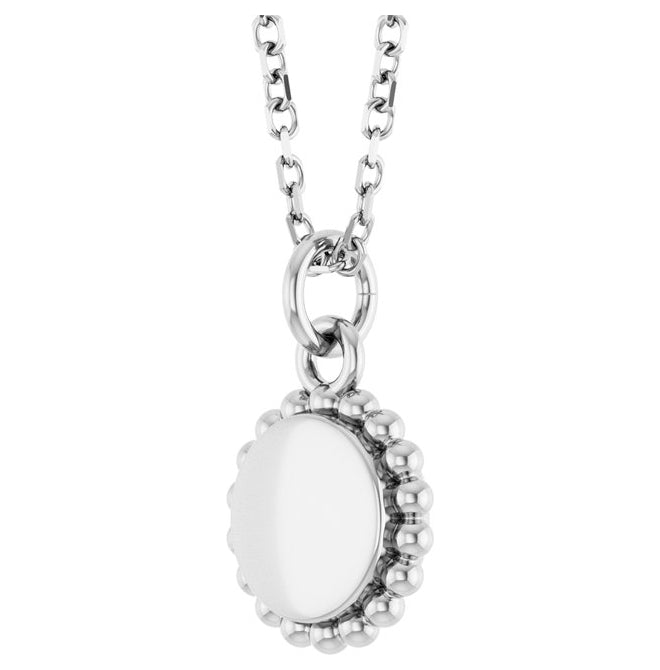 14K Yellow Or White Gold Or Sterling Silver 12.5 X 7.9 Mm 16-18 In Polished Engravable Round Beaded Necklace