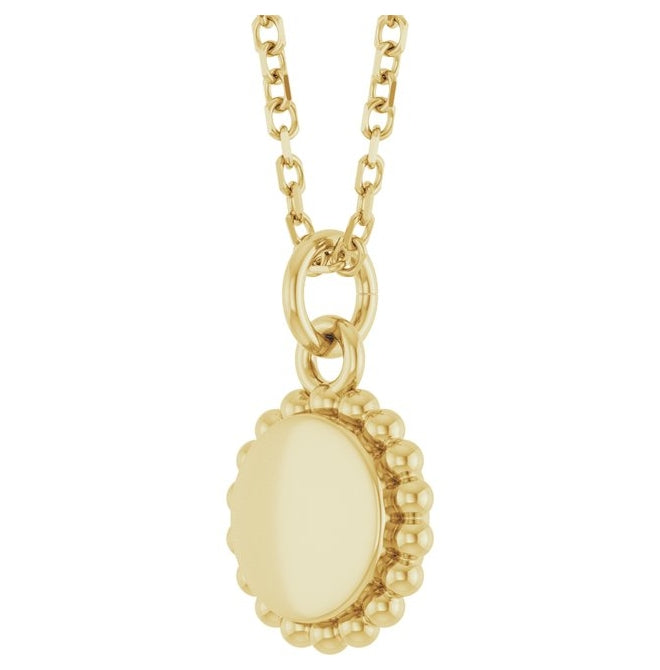 14K Yellow Or White Gold Or Sterling Silver 12.5 X 7.9 Mm 16-18 In Polished Engravable Round Beaded Necklace