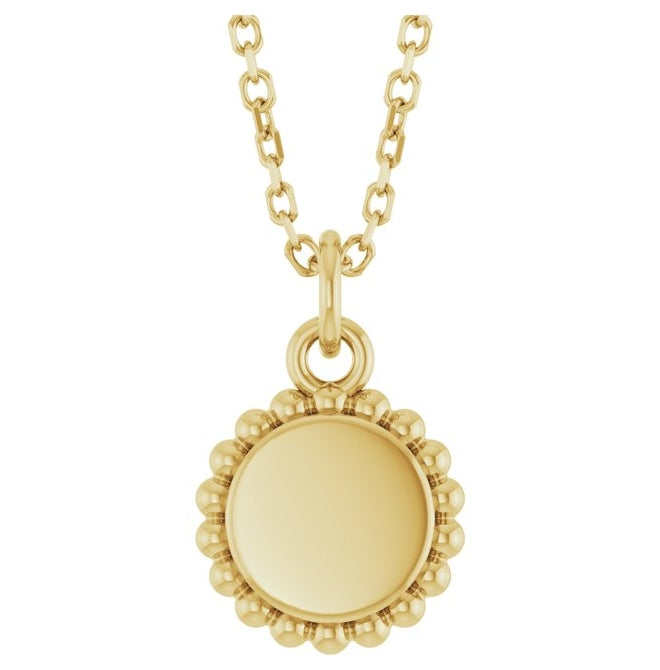 14K Yellow Or White Gold Or Sterling Silver 12.5 X 7.9 Mm 16-18 In Polished Engravable Round Beaded Necklace