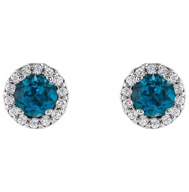 14K White Gold 4 mm Natural London Blue Topaz & 1/10 CTW Natural Diamond Earrings