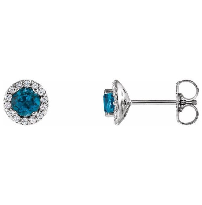 14K White Gold 4 mm Natural London Blue Topaz & 1/10 CTW Natural Diamond Earrings