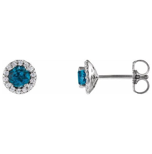 14K White Gold 4 mm Natural London Blue Topaz & 1/10 CTW Natural Diamond Earrings