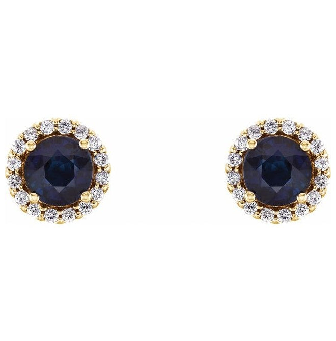 14K Yellow Gold 5 mm Natural Blue Sapphire & 1/8 CTW Natural Diamond Earrings