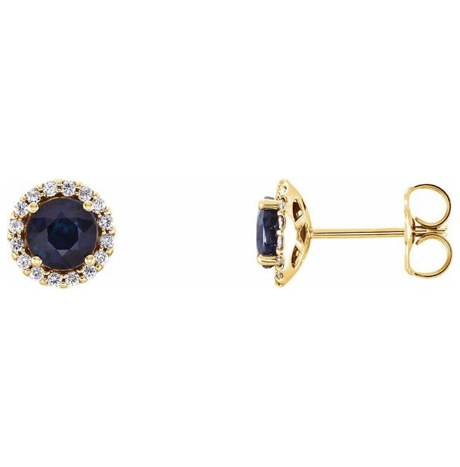 14K Yellow Gold 5 mm Natural Blue Sapphire & 1/8 CTW Natural Diamond Earrings