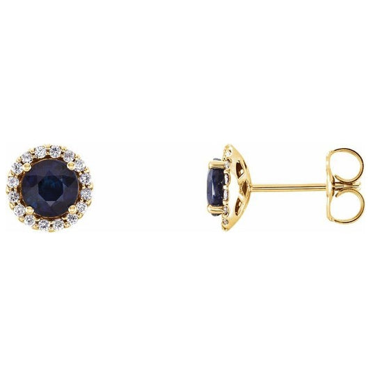 14K Yellow Gold 5 mm Natural Blue Sapphire & 1/8 CTW Natural Diamond Earrings