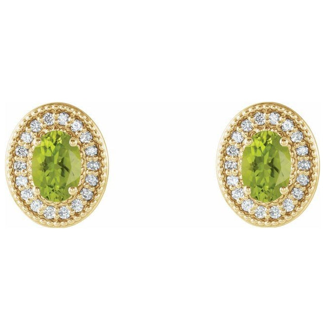 14K Yellow Gold 6x4 mm Natural Peridot & 1/5 CTW Natural Diamond Halo-Style Earrings