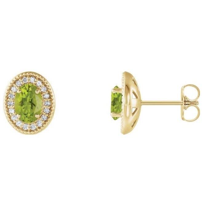 14K Yellow Gold 6x4 mm Natural Peridot & 1/5 CTW Natural Diamond Halo-Style Earrings
