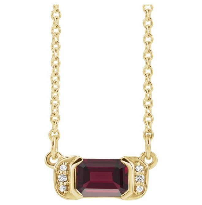 14K Yellow Or White Gold Emerald 6 X 4Mm I1, G-H 16 In Polished Natural Gem And .02 Ctw Natural Diamond Bar Necklace