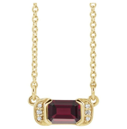 14K Yellow Or White Gold Emerald 6 X 4Mm I1, G-H 16 In Polished Natural Gem And .02 Ctw Natural Diamond Bar Necklace