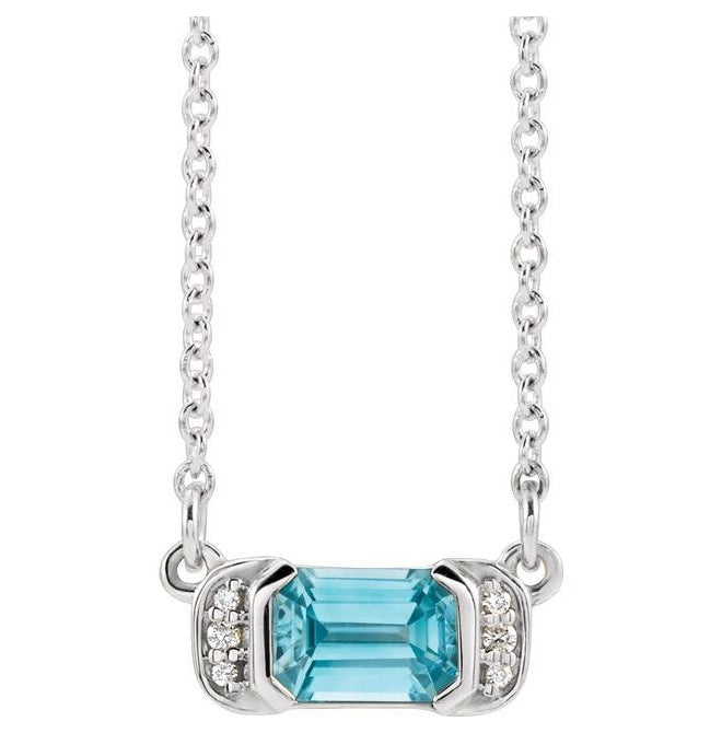 14K Yellow Or White Gold Emerald 6 X 4Mm I1, G-H 16 In Polished Natural Gem And .02 Ctw Natural Diamond Bar Necklace
