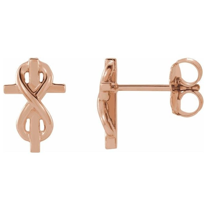 14K Rose Gold Infinity-Inspired Cross Earrings