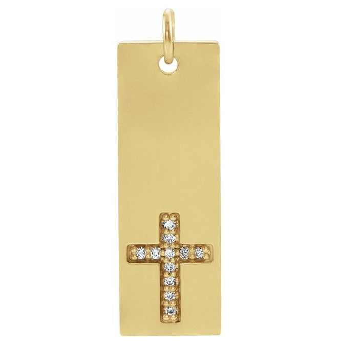 14K Yellow Gold Round .8Mm I1, G-H Polished .03 Ctw Natural Diamond Vertical Bar Cross Pendant
