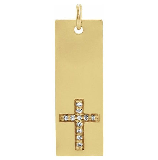 14K Yellow Gold Round .8Mm I1, G-H Polished .03 Ctw Natural Diamond Vertical Bar Cross Pendant