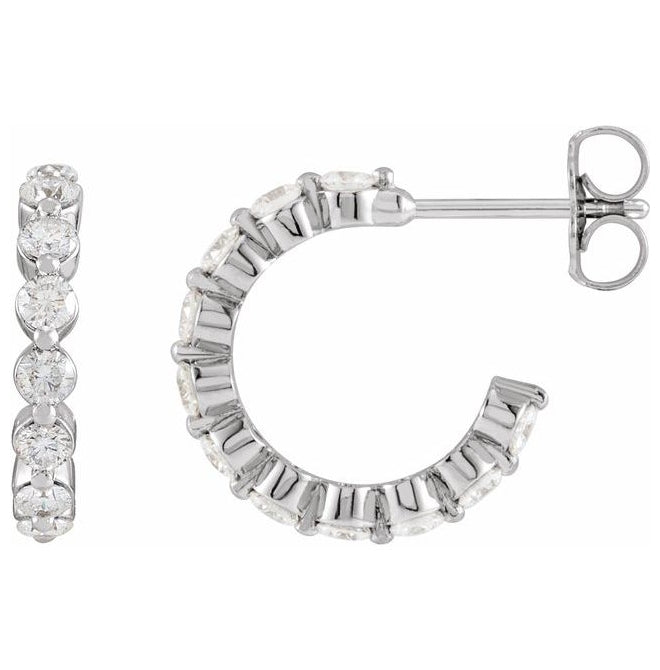 14K White Gold 7/8 CTW Natural Diamond 14.5 mm Hoop Earrings