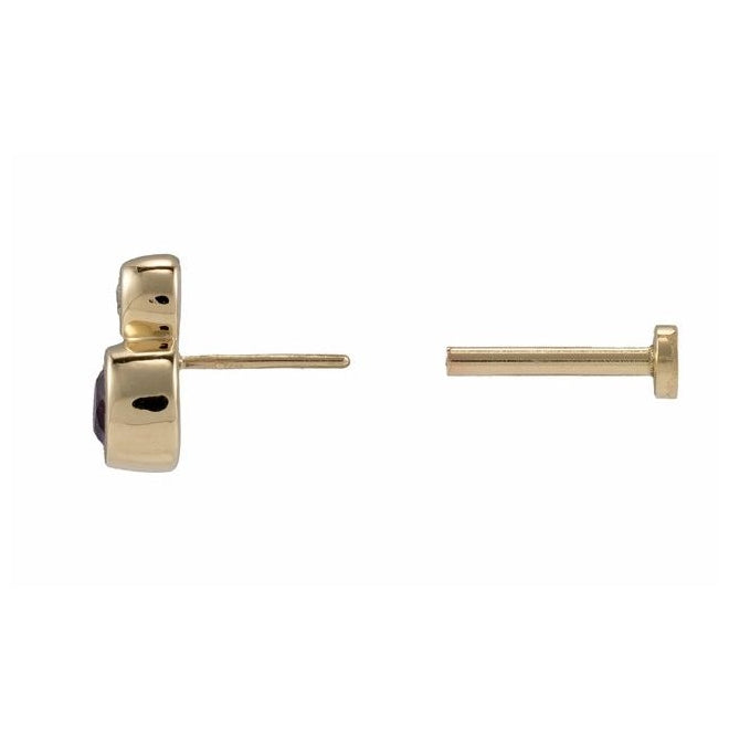14K Yellow Gold 3 Mm Each Tension Back Natural Amethyst And .02 CT Natural Diamond Earrings