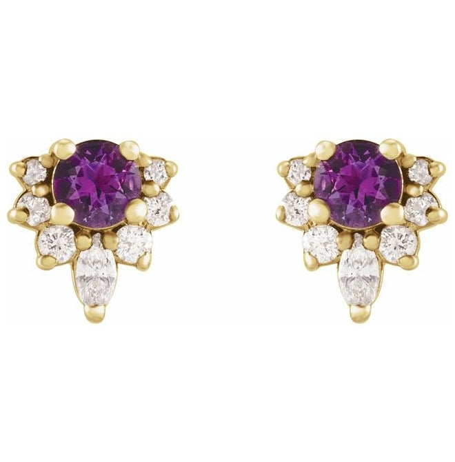 14K Yellow Gold Natural Natural Amethyst & 1/6 CTW Natural Diamond Earrings