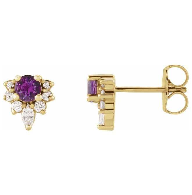 14K Yellow Gold Natural Natural Amethyst & 1/6 CTW Natural Diamond Earrings