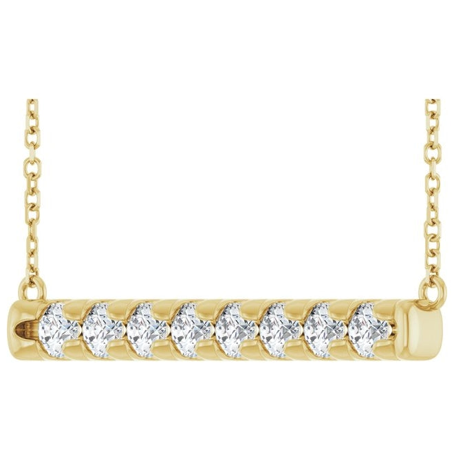 14K Yellow Gold Round 3Mm Si1-Si2, G-H 18 In Polished 3/4 Ctw Lab-Grown Diamond Bar Necklace