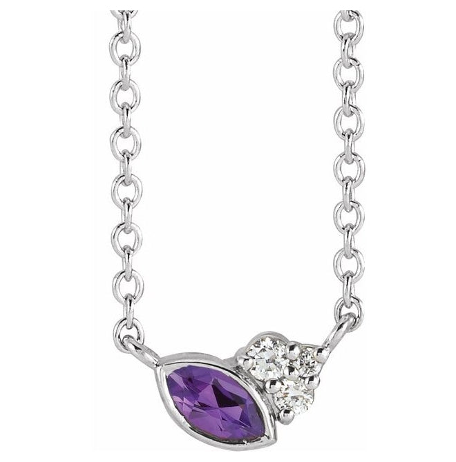 14K White Or Rose Gold Marquise 4 X 2Mm I1, G-H 18 In Polished Natural Gem And .03 Ctw Natural Diamond Necklace