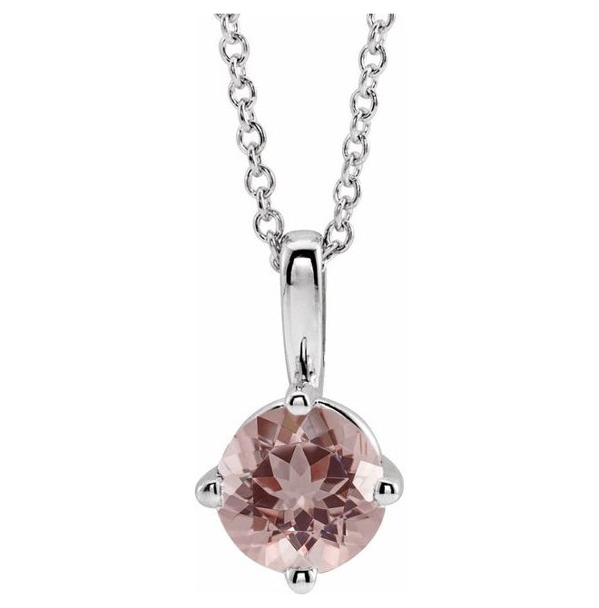 Sterling Silver Round 5 Mm 16-18 In Polished Natural Morganite Necklace