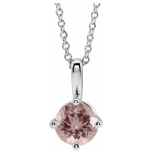 Sterling Silver Round 5 Mm 16-18 In Polished Natural Morganite Necklace