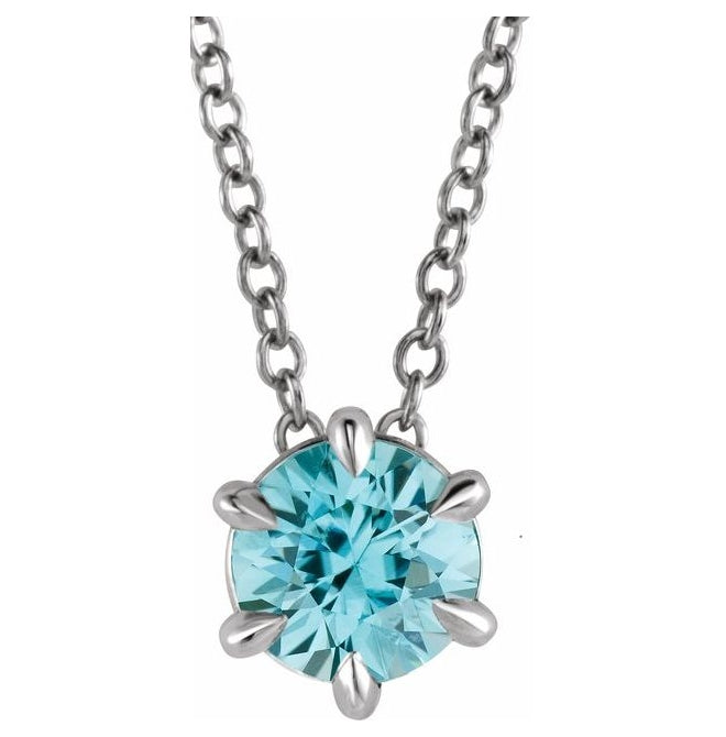 Sterling Silver Round 4 Mm 16-18 In Polished Natural Aquamarine Solitaire Necklace