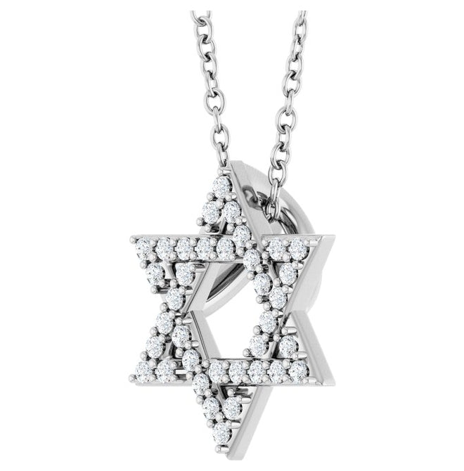 14K Yellow Or White Gold Round 12.25 X 10.94 Mm 1Mm I1, G-H 16-18 In Polished 1/6 Ctw Natural Diamond Star Of David Necklace