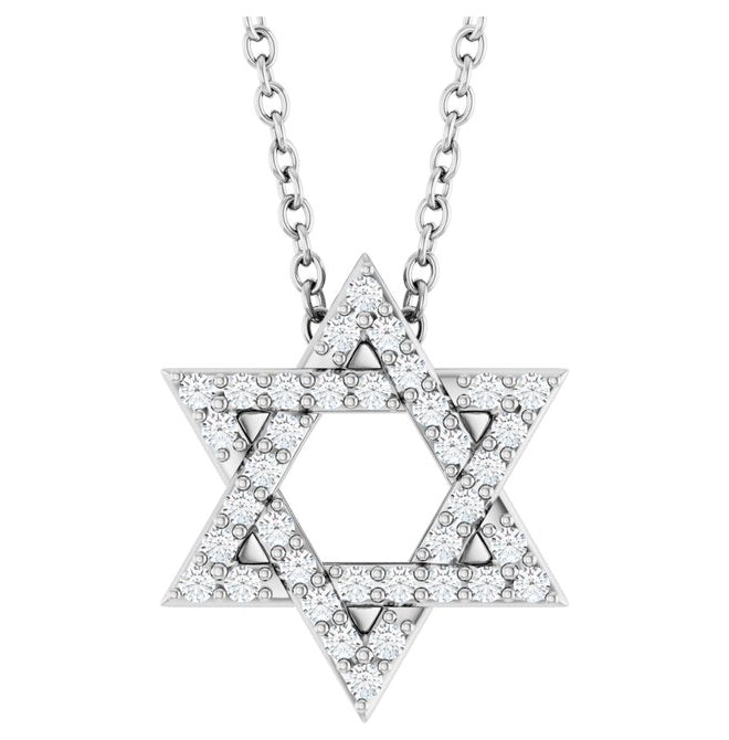 14K Yellow Or White Gold Round 12.25 X 10.94 Mm 1Mm I1, G-H 16-18 In Polished 1/6 Ctw Natural Diamond Star Of David Necklace