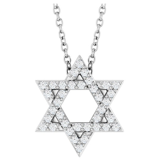 14K Yellow Or White Gold Round 12.25 X 10.94 Mm 1Mm I1, G-H 16-18 In Polished 1/6 Ctw Natural Diamond Star Of David Necklace
