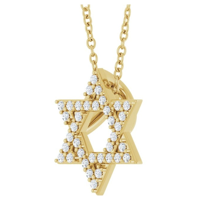 14K Yellow Or White Gold Round 12.25 X 10.94 Mm 1Mm I1, G-H 16-18 In Polished 1/6 Ctw Natural Diamond Star Of David Necklace