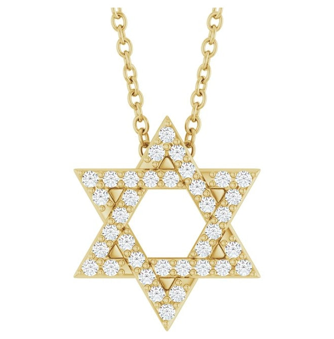 14K Yellow Or White Gold Round 12.25 X 10.94 Mm 1Mm I1, G-H 16-18 In Polished 1/6 Ctw Natural Diamond Star Of David Necklace