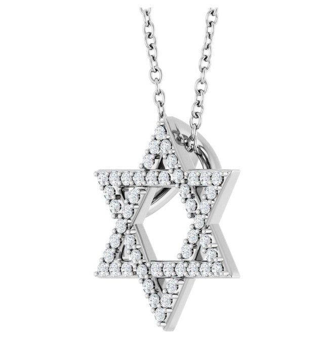 14K Yellow Or White Gold Round 14.05 X 12.31 Mm 1Mm I1, G-H 16-18 In Polished 1/5 Ctw Natural Diamond Star Of David Necklace