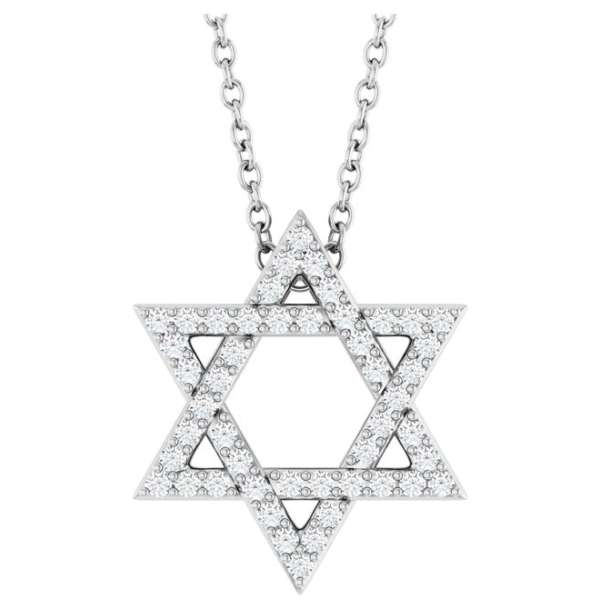 14K Yellow Or White Gold Round 14.05 X 12.31 Mm 1Mm I1, G-H 16-18 In Polished 1/5 Ctw Natural Diamond Star Of David Necklace